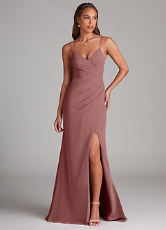 Azazie Maci Brautjungfernkleider Etui Plissee Chiffon Kleid Wüstenrose image1