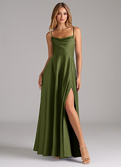 Azazie Elle Brautjungfernkleider A-Linie Plissee Stretch-Satin Kleid Olivgrün image4