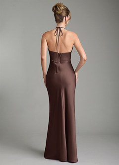 Azazie Camille Robes de demoiselle d'honneur Robe Fourreau en Satin extensible Fente Latérale Ganache image5