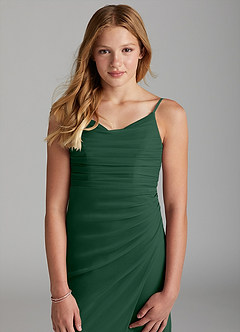 Azazie Deandra Junior Vestido de Verde Oscuro de Malla de Recto image6