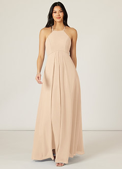 Azazie Sarah Final Sale Sand Empire Pleated Chiffon Dress image1