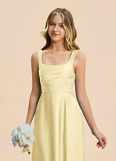 Azazie Azaria Junior Lemon Sorbet A-Line Pleated Stretch Satin Dress image7