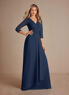 Azazie Mayfield Mother of the Bride Dresses Dark Navy A-Line Pleated Chiffon Dress image4