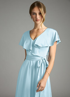 Azazie Lainey Bridesmaid Dresses Sky Blue A-Line with Pockets Stretch Satin Dress image6