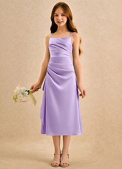Azazie Canna Girls Formal Blumenmädchenkleider A-Linie Plissee Stretch-Satin Kleid Flieder image5