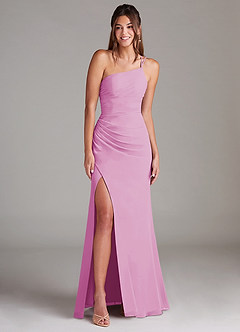 Azazie Eren Jurken voor bruidsmeisjes Jurk van Chiffon met Kolom One-Shoulder Snoep Roze image3