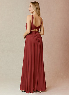 Azazie Reniya Bridesmaid Dresses Rust A-Line Pleated Mesh Convertible Dress image2