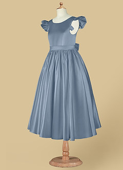 Azazie Violeta Blumenmädchenkleider Ballkleid Schleifen Matte Satin Kleid Staubblau image12