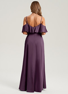 Azazie Jean Bridesmaid Dresses Plum A-Line Off the Shoulder Stretch Satin Dress image2