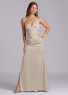 Azazie Amelie Suknie dla druhen Linia A Pofałdowany Satyna elastyczna Do ziemi Sukienka image5