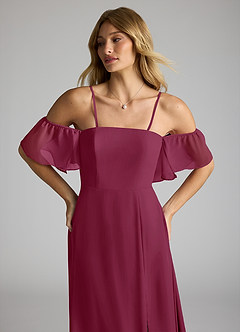 Azazie Sue Bridesmaid Dresses Mulberry A-Line Off the Shoulder Chiffon Convertible Dress image2