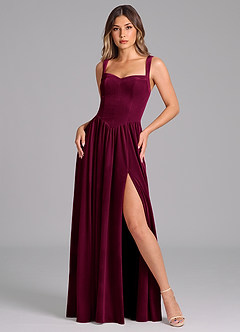 Azazie Francis Brautjungfernkleider A-Linie Korsett Samt Kleid Cabernetrot image1