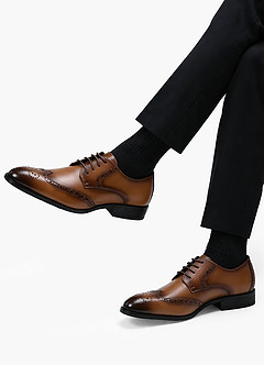 front Brown Leather Wingtip Oxford Dress Shoes