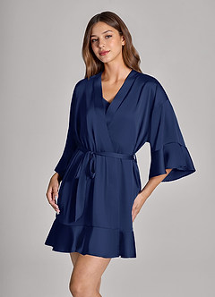 front Matching Color Personalized Embroidered Name 2-Piece Ruffle Satin Robe and Slip Set