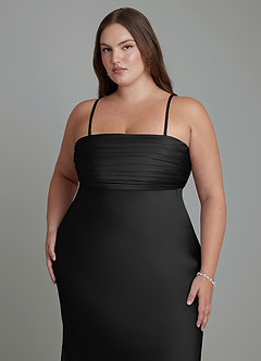 Azazie Saylor Brautjungfernkleider Meerjungfrau-Linie Schulterfrei Stretch-Satin Kleid Schwarz image17