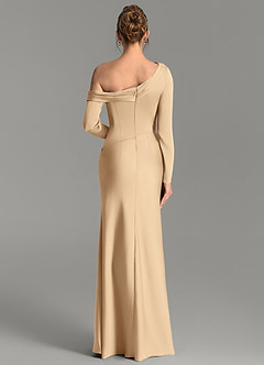 Azazie Sandra Bridesmaid Dresses Champagne Mermaid Long Sleeve Stretch Satin Dress image6