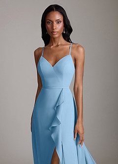 Azazie Naeem Bridesmaid Dresses Steel Blue A-Line V-Neck Ruffle Chiffon Dress image6