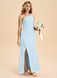 Azazie Eren Junior Sky Blue A-Line Pleated Chiffon Dress image3