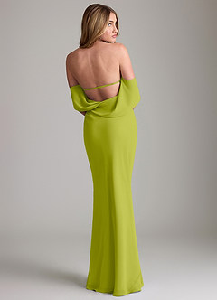 Azazie Lusinda Bridesmaid Dresses Lemongrass Mermaid Off the Shoulder Chiffon Convertible Dress image2