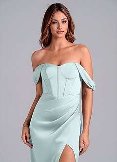 Azazie Asha Vestidos de damas de honor Vestido de Vidrio Marino de Satén Elástico de Corte Recto Convertible con Vestidos sin tirantes image5