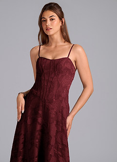 Azazie Stasy Bridesmaid Dresses Cabernet A-Line Sweetheart Neckline Floral Burnout Dress image6
