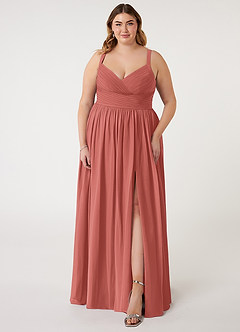 Azazie Chanel Robes de demoiselle d'honneur Robe Trapèze en Mousseline de soie Plissée Antique Rose image8