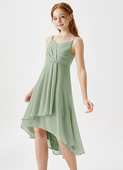 Azazie Mariam Junior A-Linie Plissee Chiffon Kleid Staubiger Salbeigrün image1