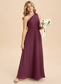 Azazie Phaedra Junior Cabernet A-Line Pleated Chiffon Dress image6