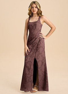 Azazie Mero Junior Etui Plissee Blumen-Burnout Kleid Espresso image5