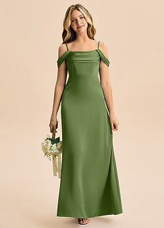 Azazie Lettie Junior Vestido de Enebro de Satén Elástico de Corte en A con Vestidos sin tirantes image2