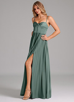 Azazie Akiko Bridesmaid Dresses Sea Moss A-Line Sweetheart Neckline Stretch Satin Dress image6