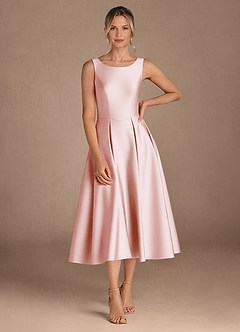 Azazie Fulton Mother of the Bride Dresses Blushing Pink A-Line Pleated Stretch Satin Dress image4
