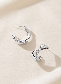 front Thick Twist Metal Hoop Earrings
