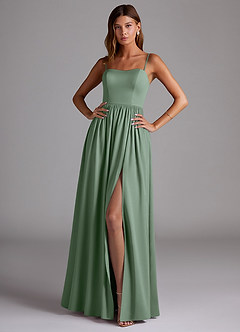 Azazie Calianna Bridesmaid Dresses Matcha A-Line Off the Shoulder Stretch Satin Convertible Dress image1