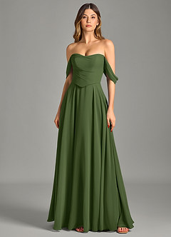 Azazie Chelsey Vestidos de damas de honor Vestido de Oliva de Gasa de Corte en A Convertible con Vestidos sin tirantes image6