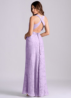 Azazie Evadne Final Sale Lilac Sheath Pleated Floral Burnout Dress image2