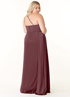 Azazie Maron Bridesmaid Dresses Sangria A-Line One Shoulder Stretch Satin Dress image9