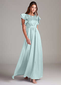 Azazie Daphne Modest brudtärna klänningar Klänning A-Linje Ruched Golvlängd Stretch Satin image3