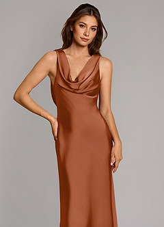 Azazie Cheryl Bridesmaid Dresses Copper Mermaid Stretch Satin Dress image6