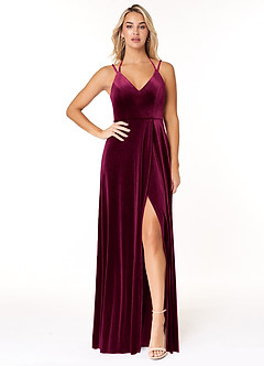 Azazie Sora Robes de demoiselle d'honneur Robe Trapèze en velours Dos nu avec nœud Cabernet image1