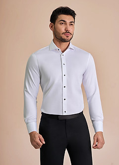 front Henry White Stud-Front Cotton Tuxedo Shirt