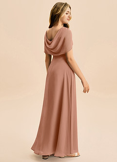 Azazie Emma Junior Robe Trapèze en Mousseline de soie Plissée Bronze image6