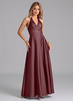 Azazie Tessie Bridesmaid Dresses Sangria A-Line Pleated Stretch Satin Dress image4