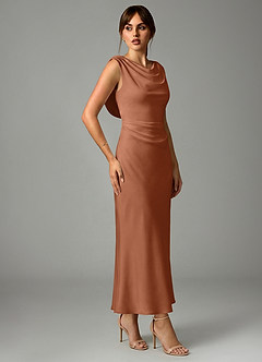 Azazie Kieryn Bridesmaid Dresses Bronzer Mermaid Pleated Stretch Satin Dress image4