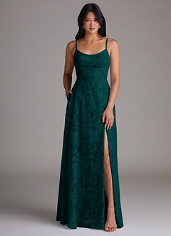 Azazie Moira Bridesmaid Dresses Pine A-Line Side Slit Floral Burnout Dress image1