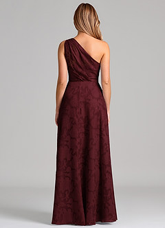 Azazie Phaedra 신부 들러리 드레스 A라인 한쪽 어깨 플로럴 번아웃 바닥 길이 드레스 image6