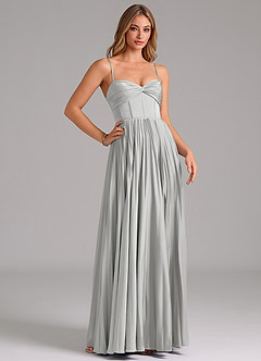 Azazie Tyla Robes de demoiselle d'honneur Robe Trapèze en Satin extensible Encolure en Forme de Cœur Argent image3