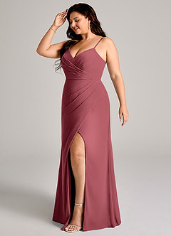 Azazie Maci Robes de demoiselle d'honneur Robe Fourreau en Mousseline de soie Plissée Merlot image10