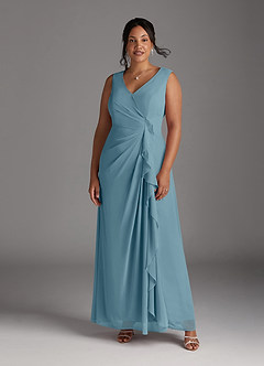 Azazie Manuella Mother of the Bride Dresses Moody Blue A-Line V-Neck Pleated Chiffon Dress image11