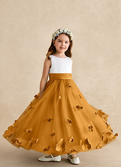Azazie Vi Flower Girl Dresses Butterscotch A-Line Sleeveless Tulle Dress image8